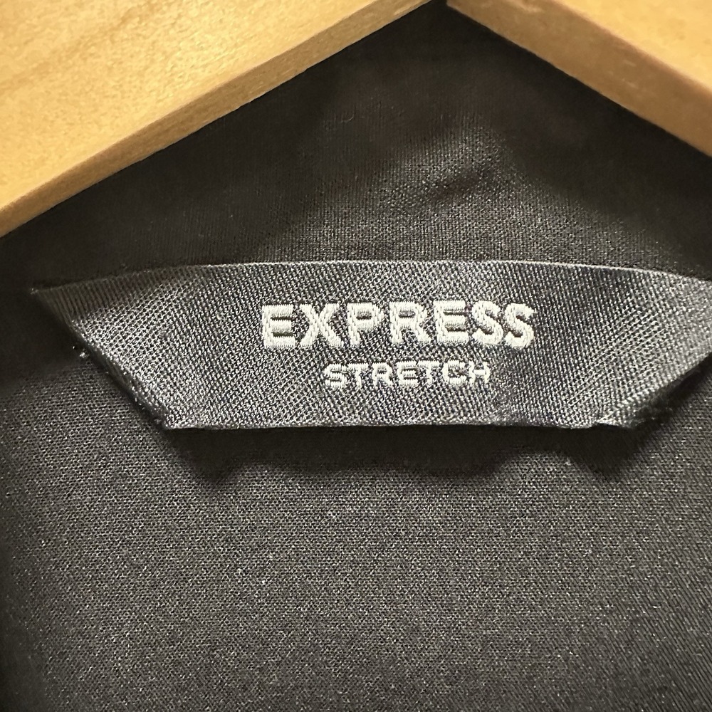 Express Black Collared Stretch Button Down Dress … - image 2
